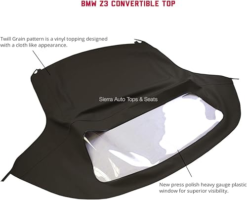 Miniatura 4 de Sierra Auto Tops Convertible Top Reemplazo para BMW 1996-2002 Z3, vinilo de grano de sarga, negro, ventana de plástico