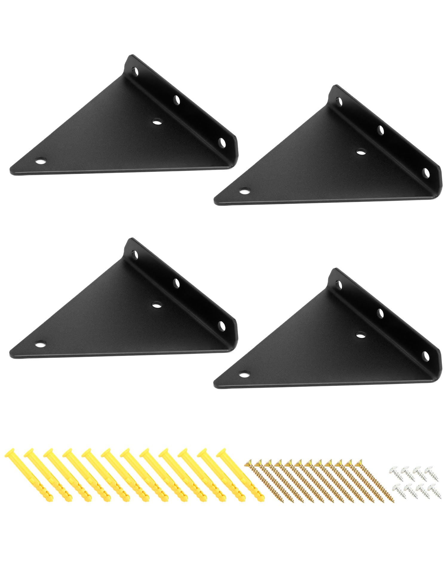 QWORK® 4 Pack Black Floating Shelf Bracket, Wall Mounted Triangle Support Hidden Shelf Bracket with Mounting Screws