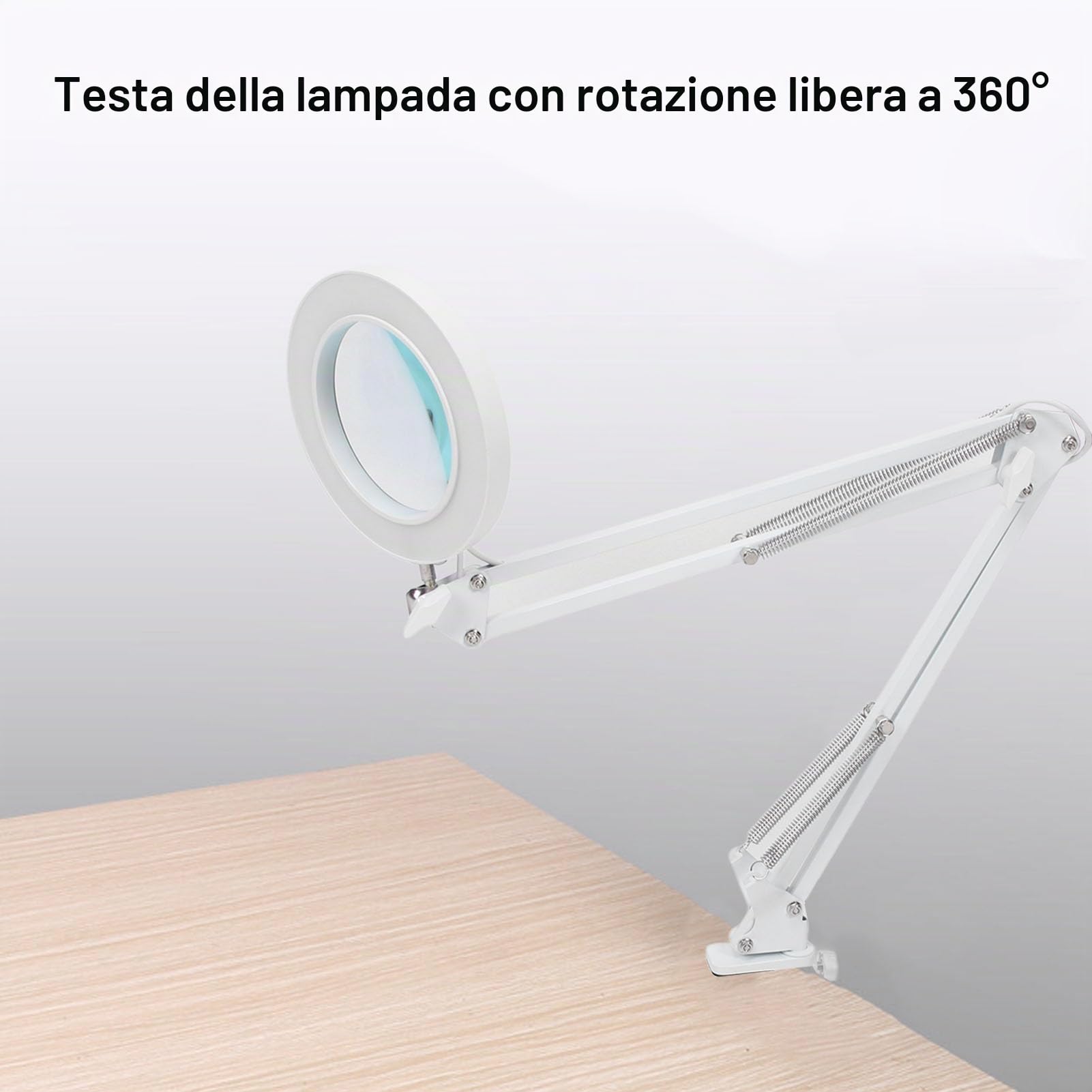 Lampada da Scrivania a LED con Lente D'ingrandimento 5X Illuminazione Gradevole per gli Occhi Luminosità Regolabile Interfaccia USB Morsetto Resistente Regolabile a 360 Gradi 72