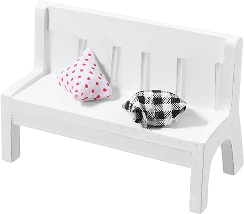 Mini banco de jardín de casa de muñecas, silla reclinable de madera en miniatura con cojines, casa de muñecas, muebles para micro paisaje,
