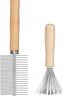 2 Pack Hair Brush Cleaning Tool, Dual-Sided HairBrush Cleaner Mini Comb Brush with Wooden Handle for Removes Hair & Buildup from Boar Bristle, Paddle, Detangling & Styling Brushes