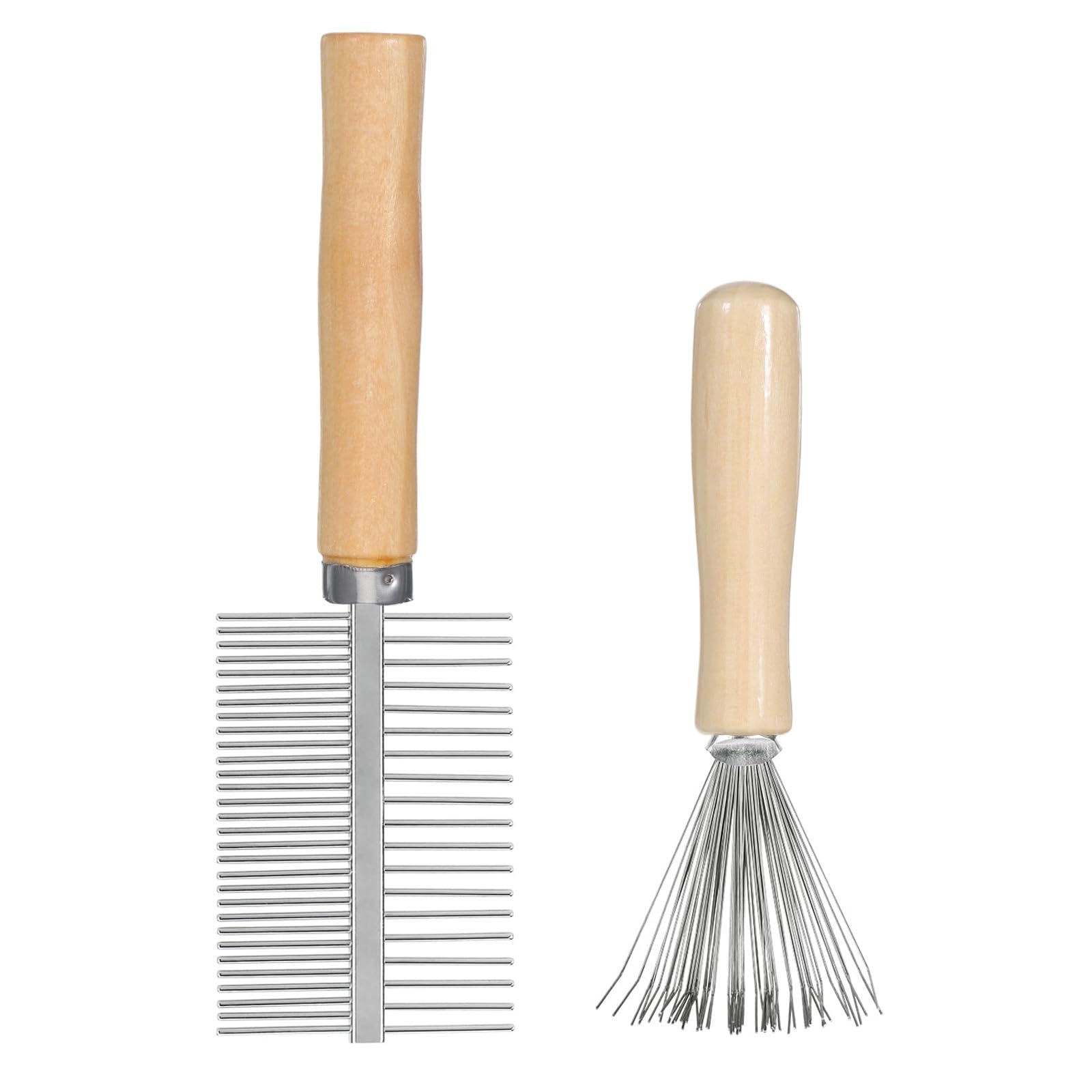 2 Pack Hair Brush Cleaning Tool, Dual-Sided HairBrush Cleaner Mini Comb Brush with Wooden Handle for Removes Hair & Buildup from Boar Bristle, Paddle, Detangling & Styling Brushes