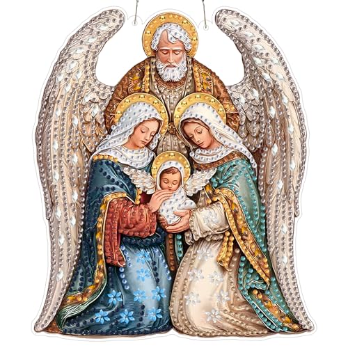 MXJSUA Diamond Painting Adulte Pendentif, Diamond-Painting Hanging, Diamant Painting Suspendus avec Chaîne pour Jardin, Porte et Fenêtre Décoration 20x20CM （Ange Jésus）