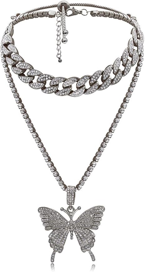 Butterfly Cuban Link Necklace Set 