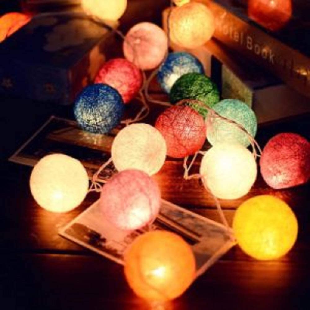 Parvplanner Cotton Ball 16 LED Fairy String Light for Home Indoor Outdoor Decoration Diwali Lights Plug-in (Multicolor, 4 Mtr)