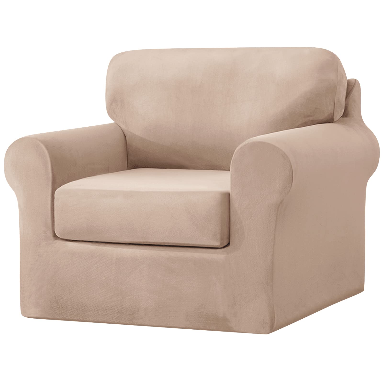 SYLC Sofa Cover with Separate Seat Cushions and Backrests Stretch Velvet Sofa Slipcover Couch Covers Furniture Protector Split Combined (Khaki,1 Seat Set 3 PCS)