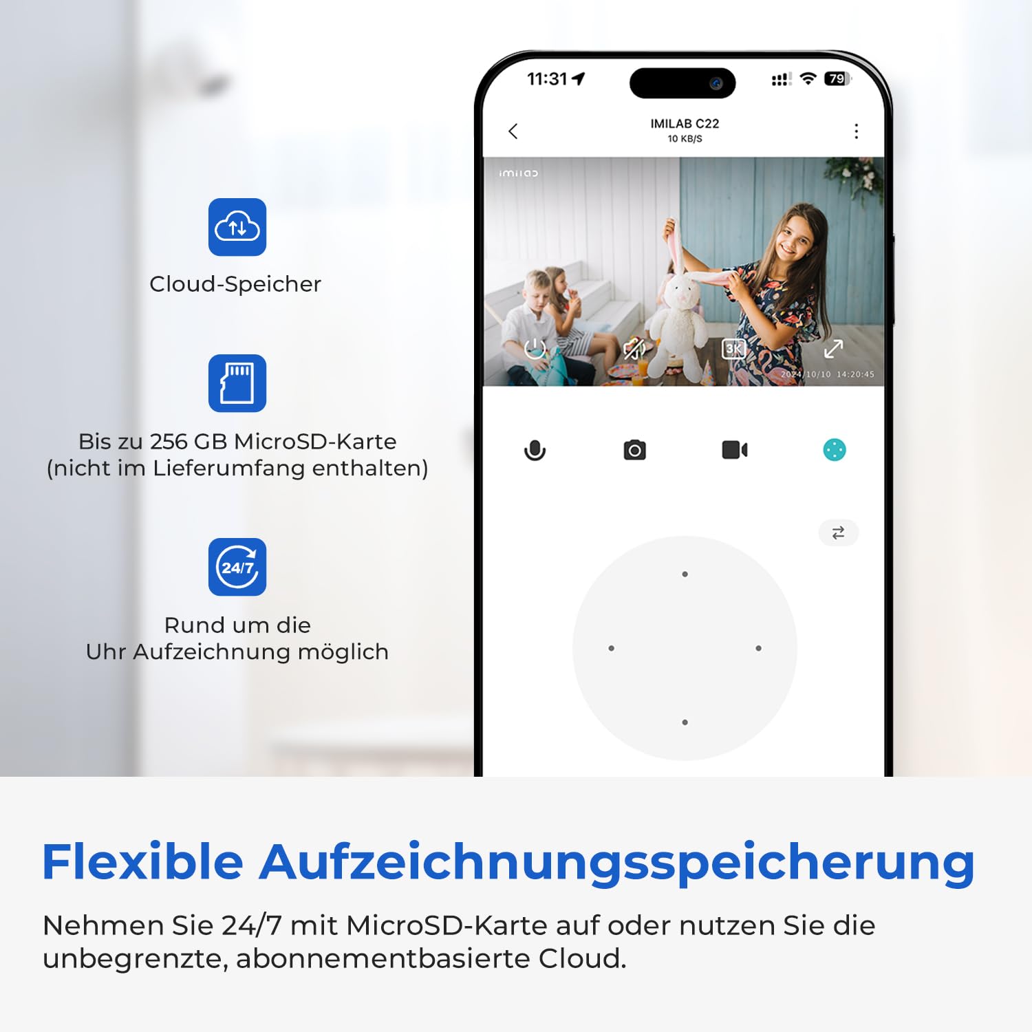 IMILAB C22 Cámara de Interior - 3K UHD WiFi 6 Cámara con 360° PTZ, fotocamera per neonati/animali domestici, visione notturna a colori, audio a 2 vie, rilevamento AI, archiviazione locale e cloud