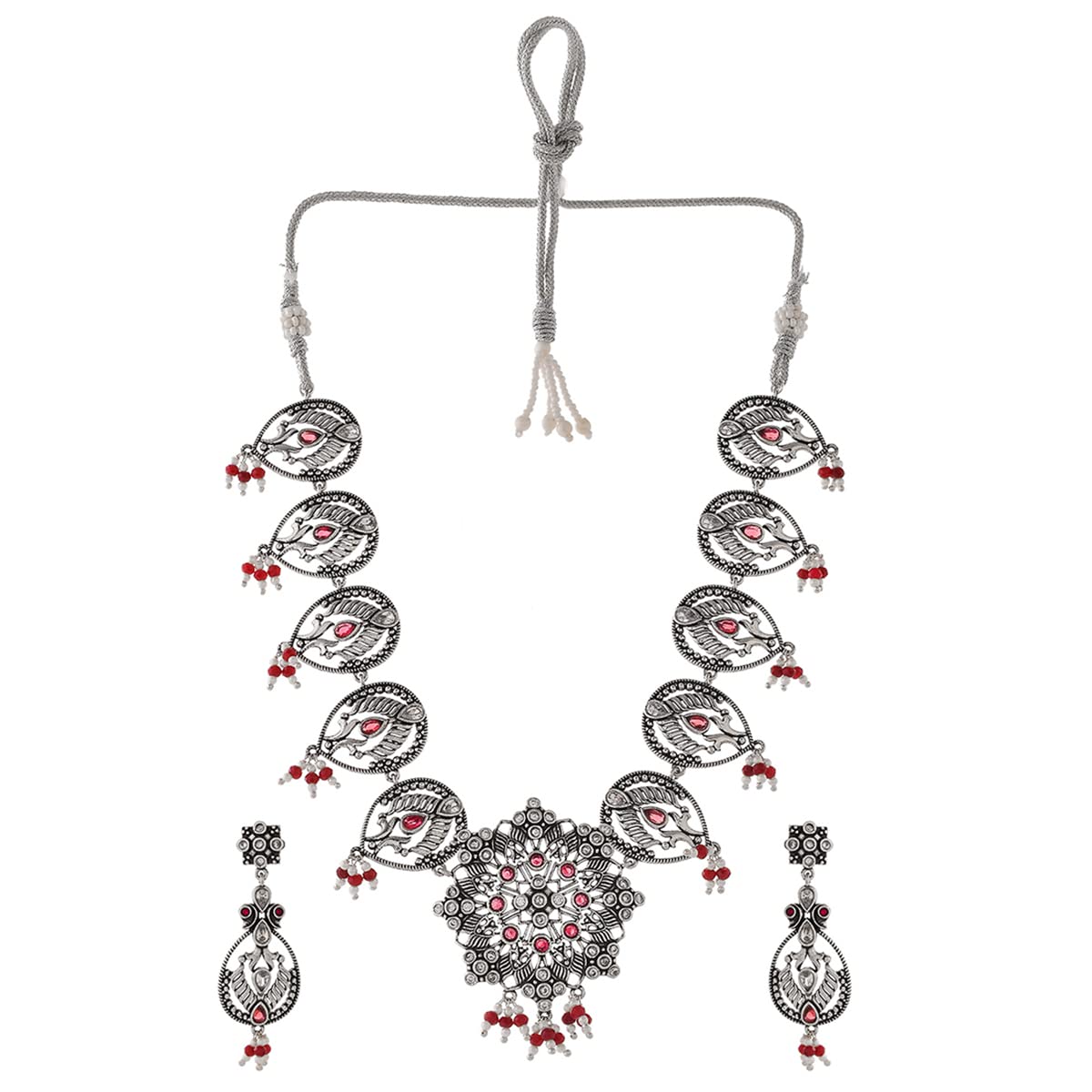 VOYLLA Abharan Filigree Pearls and Stones Embellished Silver Plated Jewellery Set (B0C61VLLPY) Amazon Price History, Amazon Price Tracker