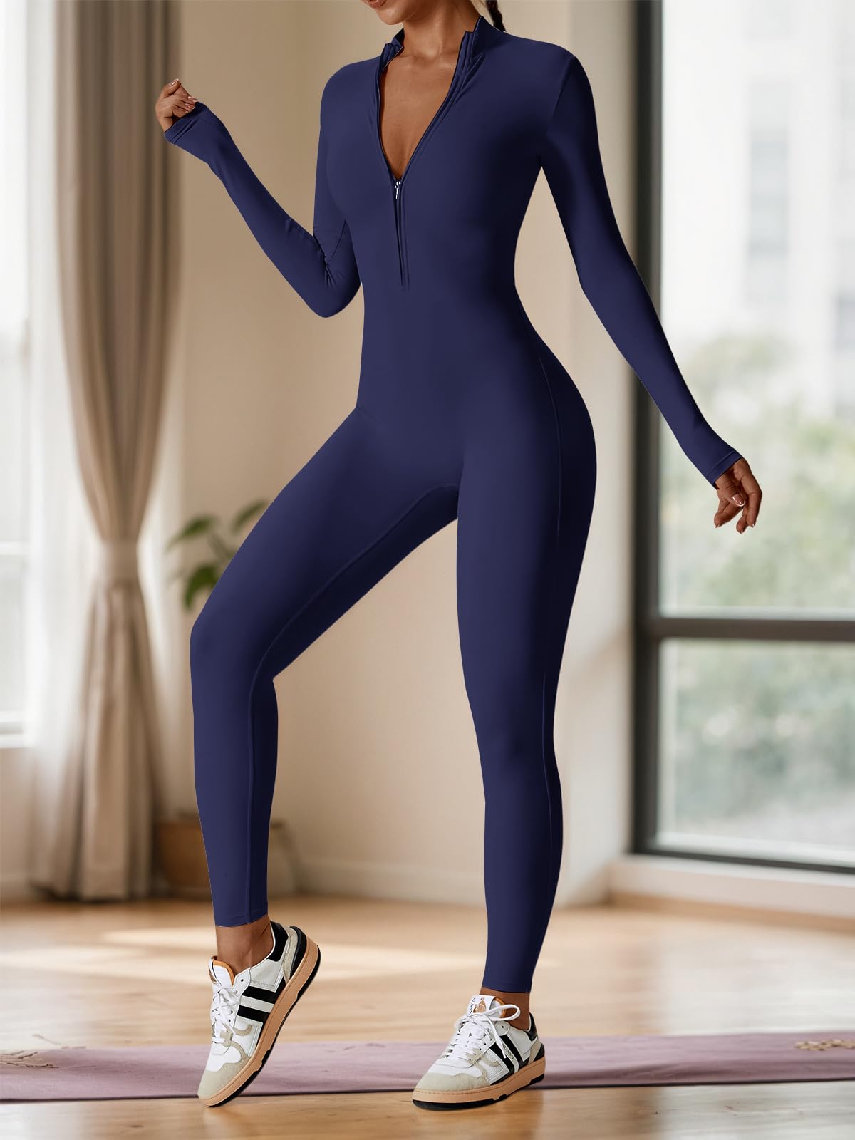 ECUPPER Enterizo Deportivo para Mujer Con cierre de cremallera y manga larga - Body moldeador para yoga y gym