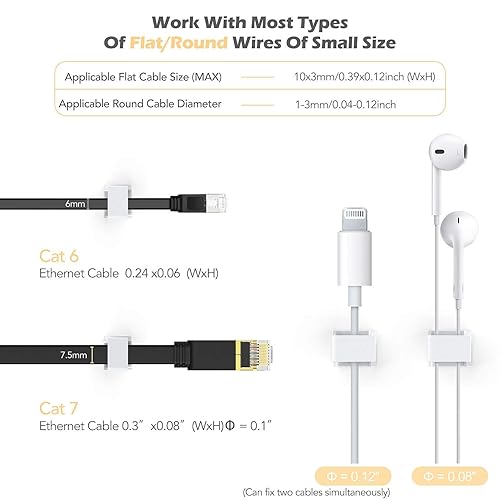 Miniatura 4 de AGPTEK Clips de cable Ethernet, 100 clips adhesivos para cables, clips de cable plano, gestión de soportes de cables pequeños para pared del hogar,