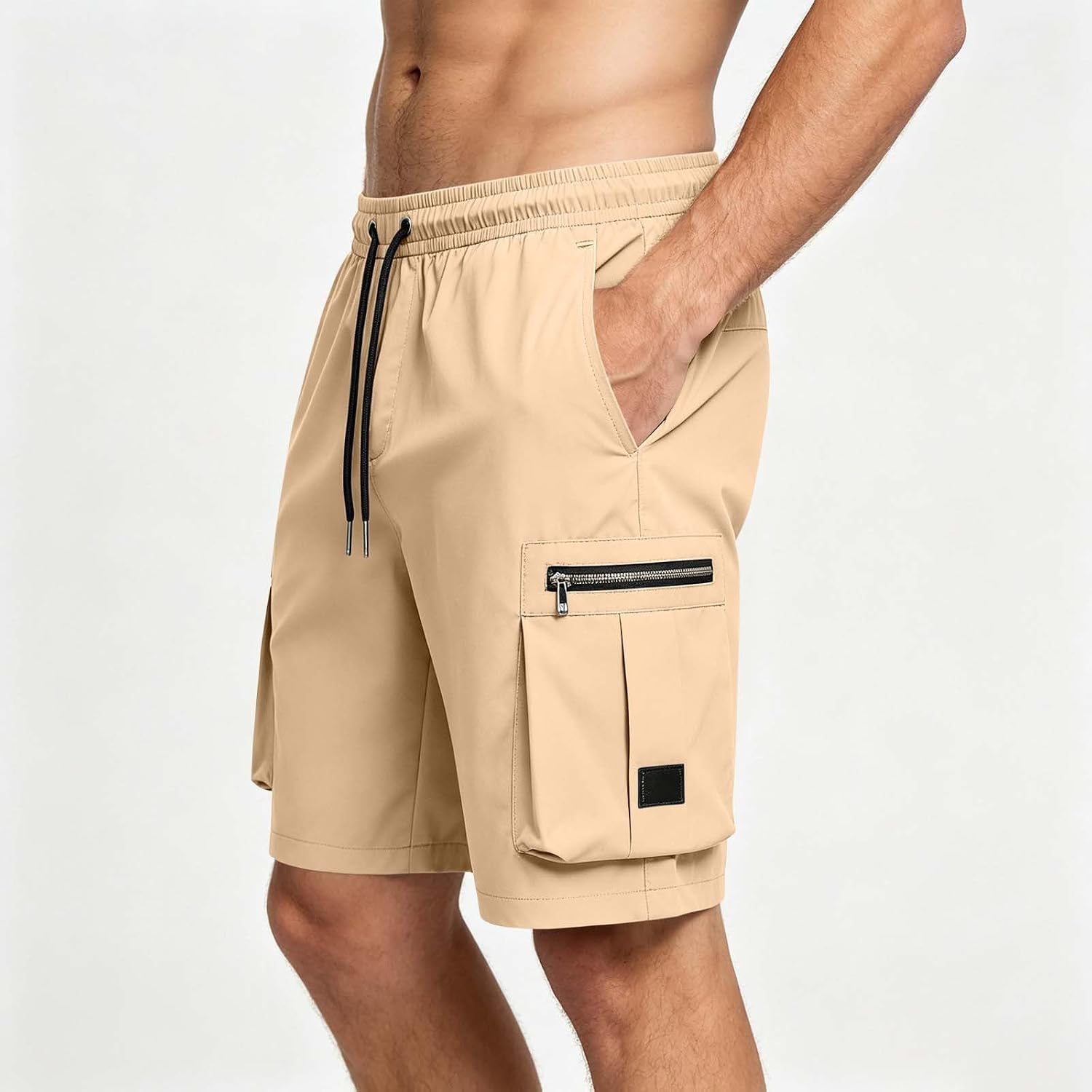 Lightweight Cargo Shorts for Men:Casual Elastic Wasit Wide Leg Loose Short Pants with Pockets Hiking Golf Trousers