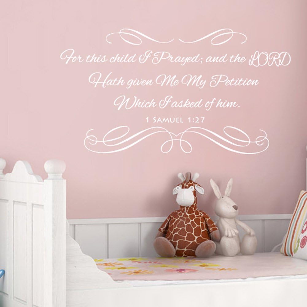 for This Child I Prayed Bible Verse Scripture Vinyl Wall Decal Boy Girl Baby Nursery Wall Quote (White, Small)