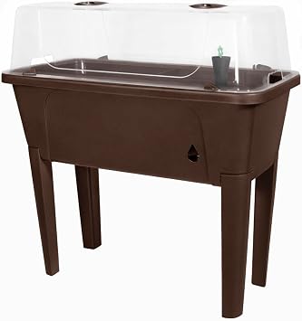 Garden Elements Brown Elevated Raised Garden Bed, 29.5" x 15" - Self-Watering Planter Box with Ventilated Grow Dome for Indoor/Outdoor Vegetables, Herbs & Seed Starting