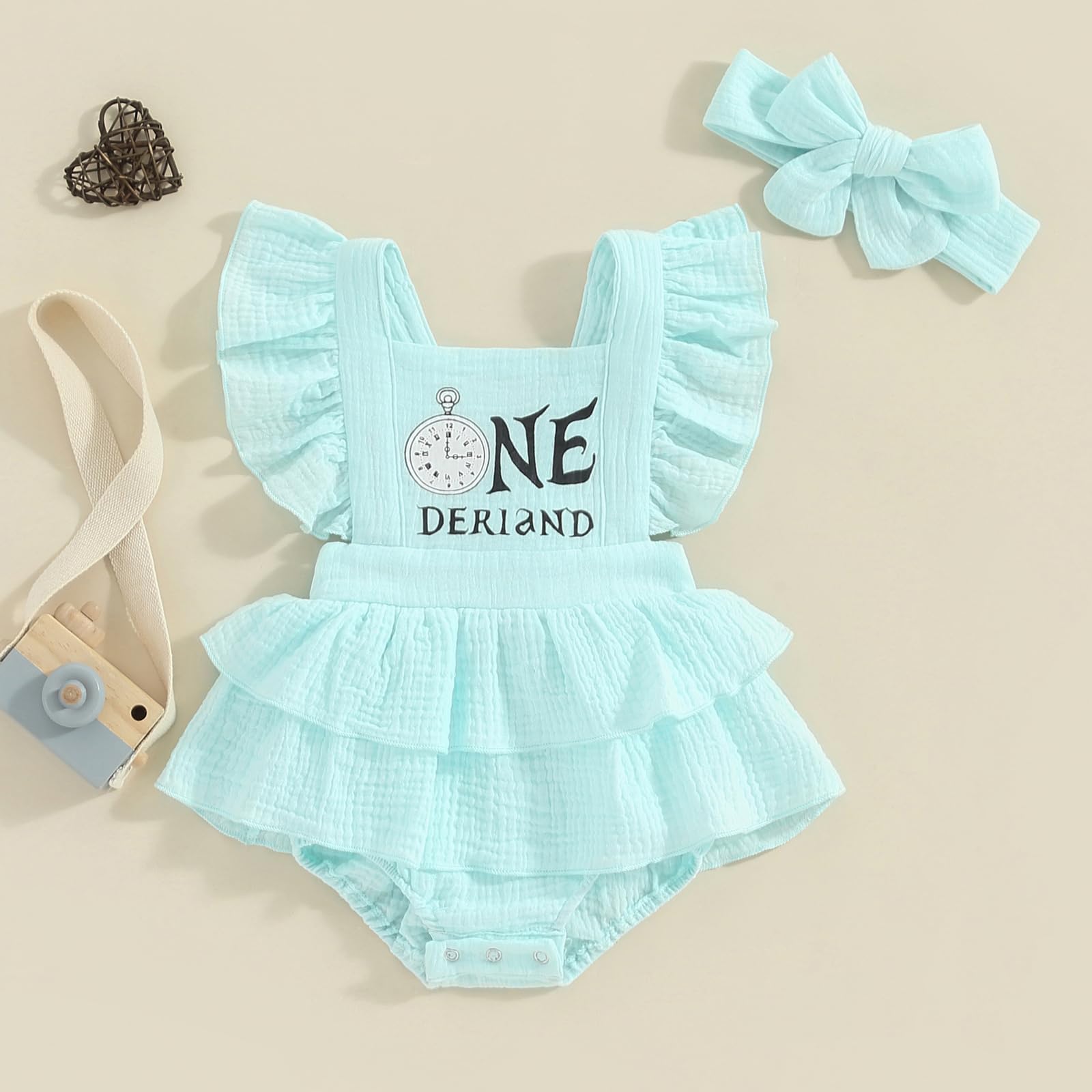 Baby Girl Summer Clothes Infant Sweet One Birthday Outfit Toddler Ruffle Romper Dress First Birthday Dresses (G Ruffle Romper Dress Blue, 12-18 Months)
