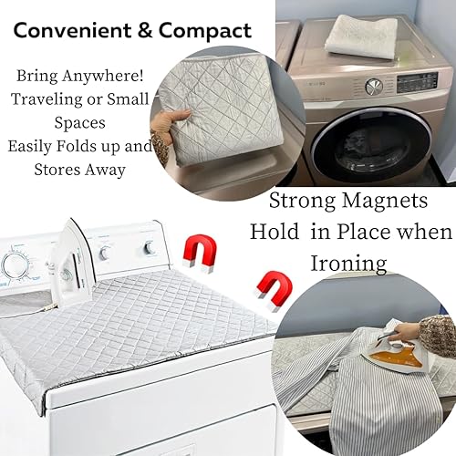 Miniatura 4 de Evelots Alfombrilla de planchar para la parte superior de la lavadora, secadora, mesa, reemplazo de tabla de hierro portátil, 8 imanes fuertes,