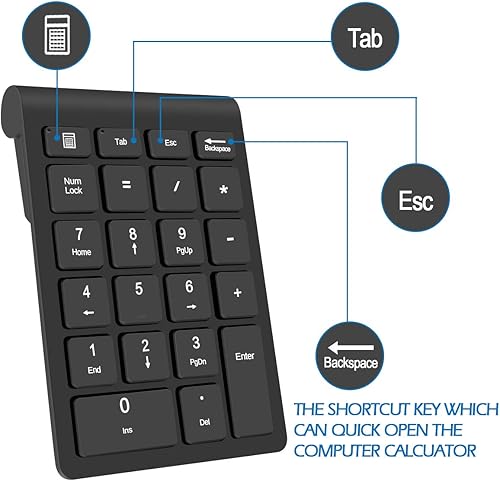 Miniatura 6 de Foloda Teclado numérico inalámbrico, teclado numérico de 22 teclas portátil de 2.4 GHz para contabilidad financiera, extensión de teclado numérico