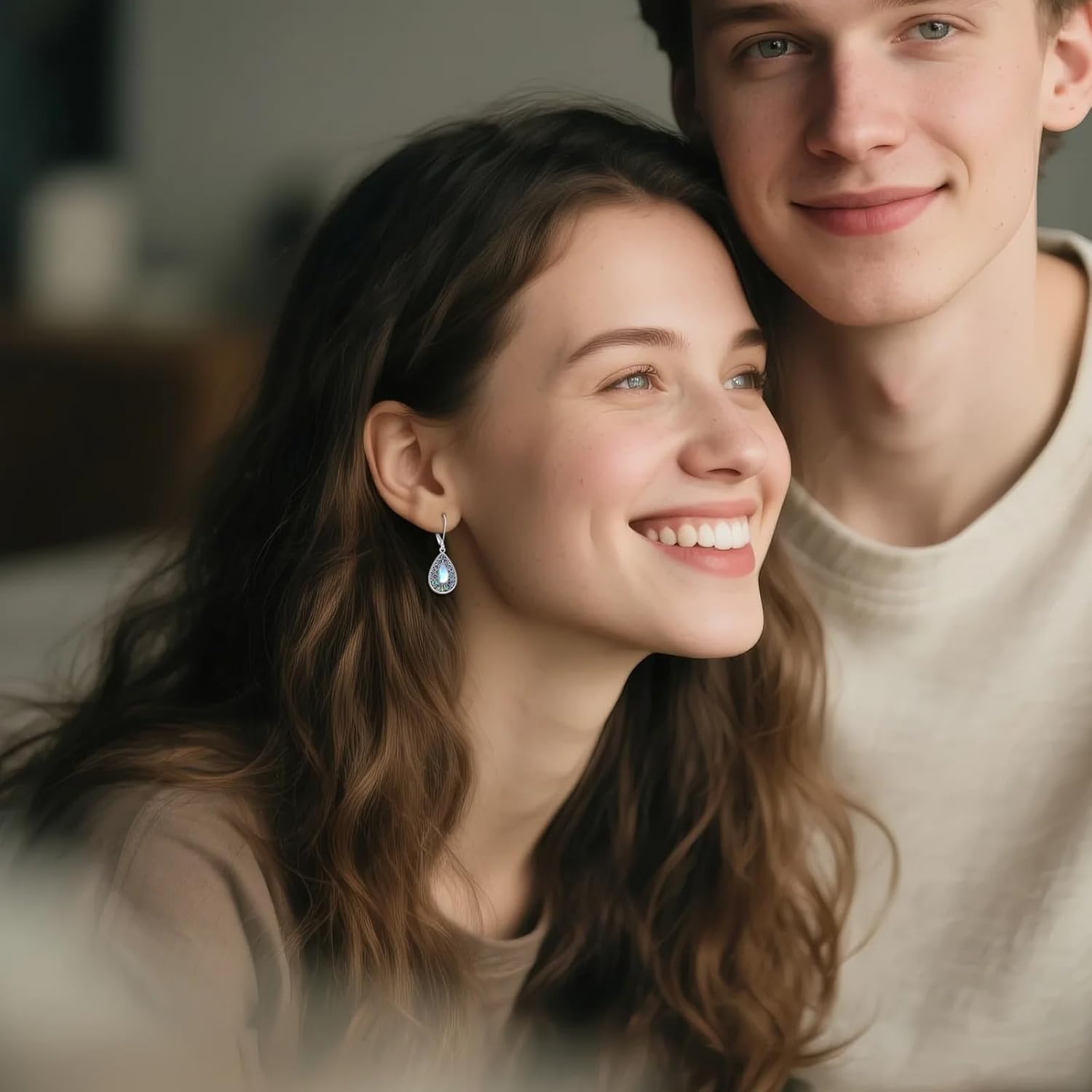 URONE Filigree Earrings Sterling Silver Teardrop Abalone Shell Dangle Drop Earrings Filigree Jewelry Gifts for Women - Image 3