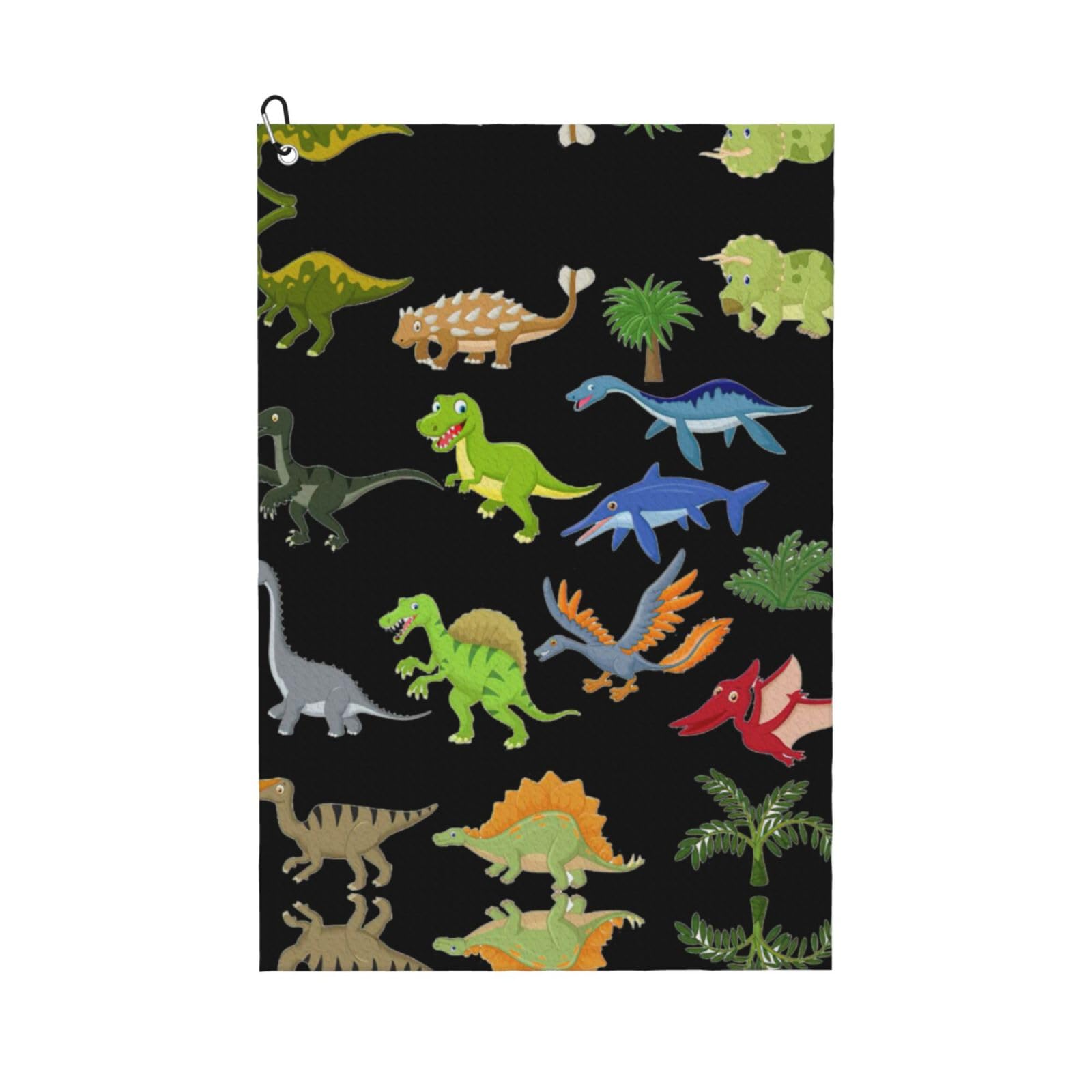 Asfgda Black Golf Cartoon Dinosaur Images Printed Towels, Microfiber Waffle Pattern Towels, Suitable For Golf Bags With Carabiners.