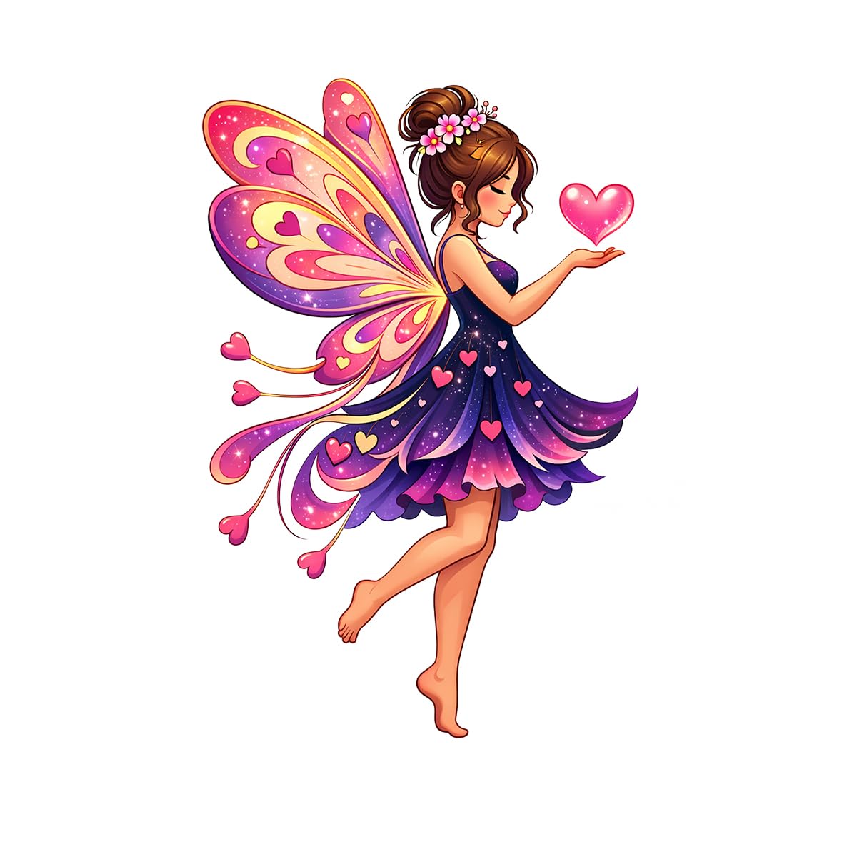 Cute Fairy Girl with Heart Wall Sticker | Cartoon Angel Butterfly Vinyl Wall Decal for Kids Room, Bedroom, Nursery & Playroom | Self-Adhesive Waterproof Home Decor-image-9