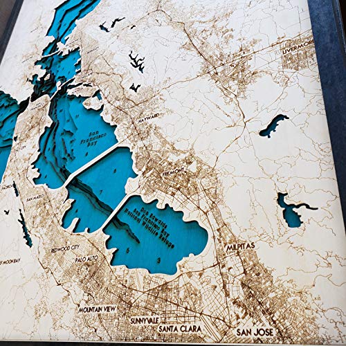Large, Beautifully Detailed! San Francisco 3-D Wood Map. Blue #TOP1