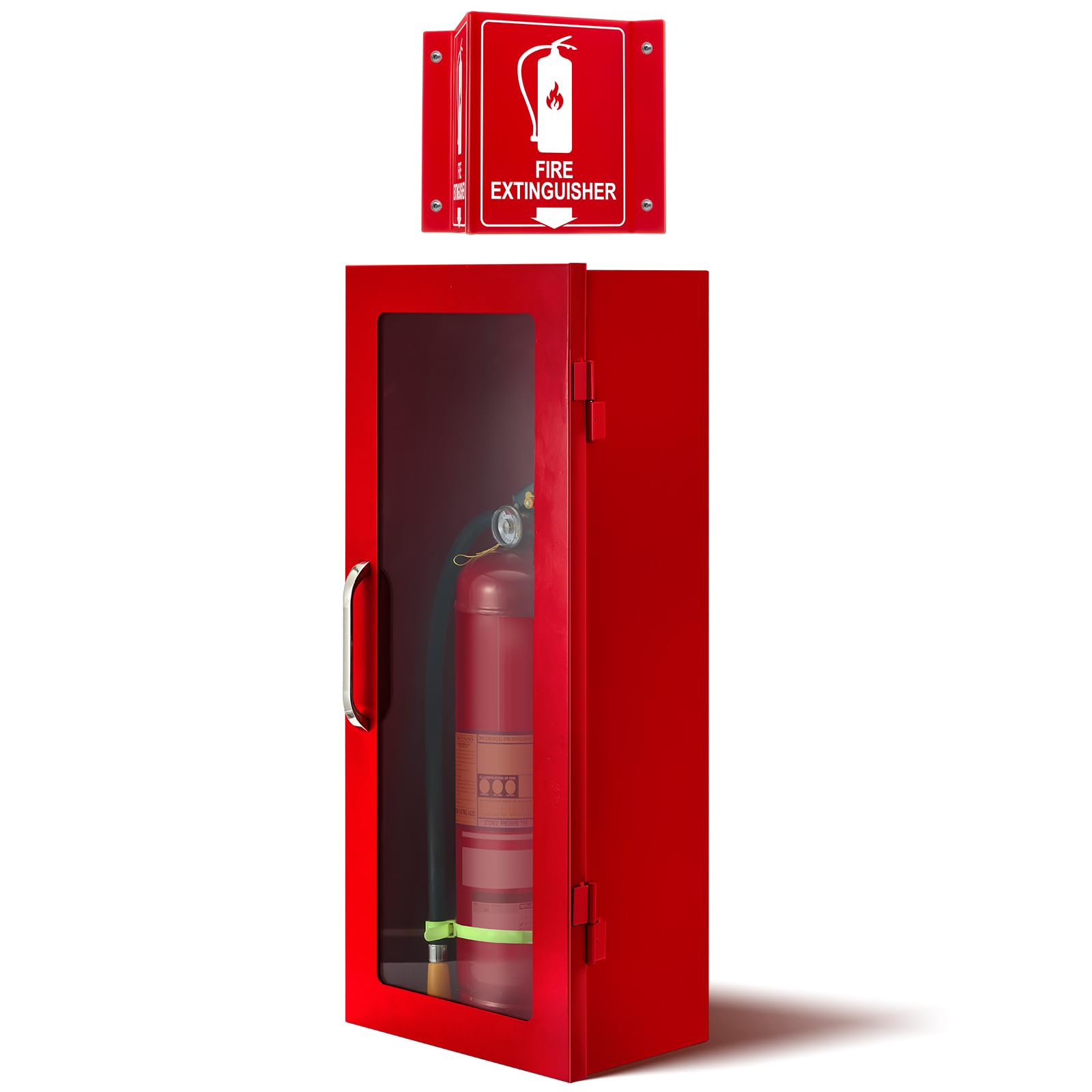 Zonon 2 soportes para extintor de incendios, color rojo, con puerta y señal de proyección para extintor de incendios, está marcado con una flecha para montaje en superficie de pared