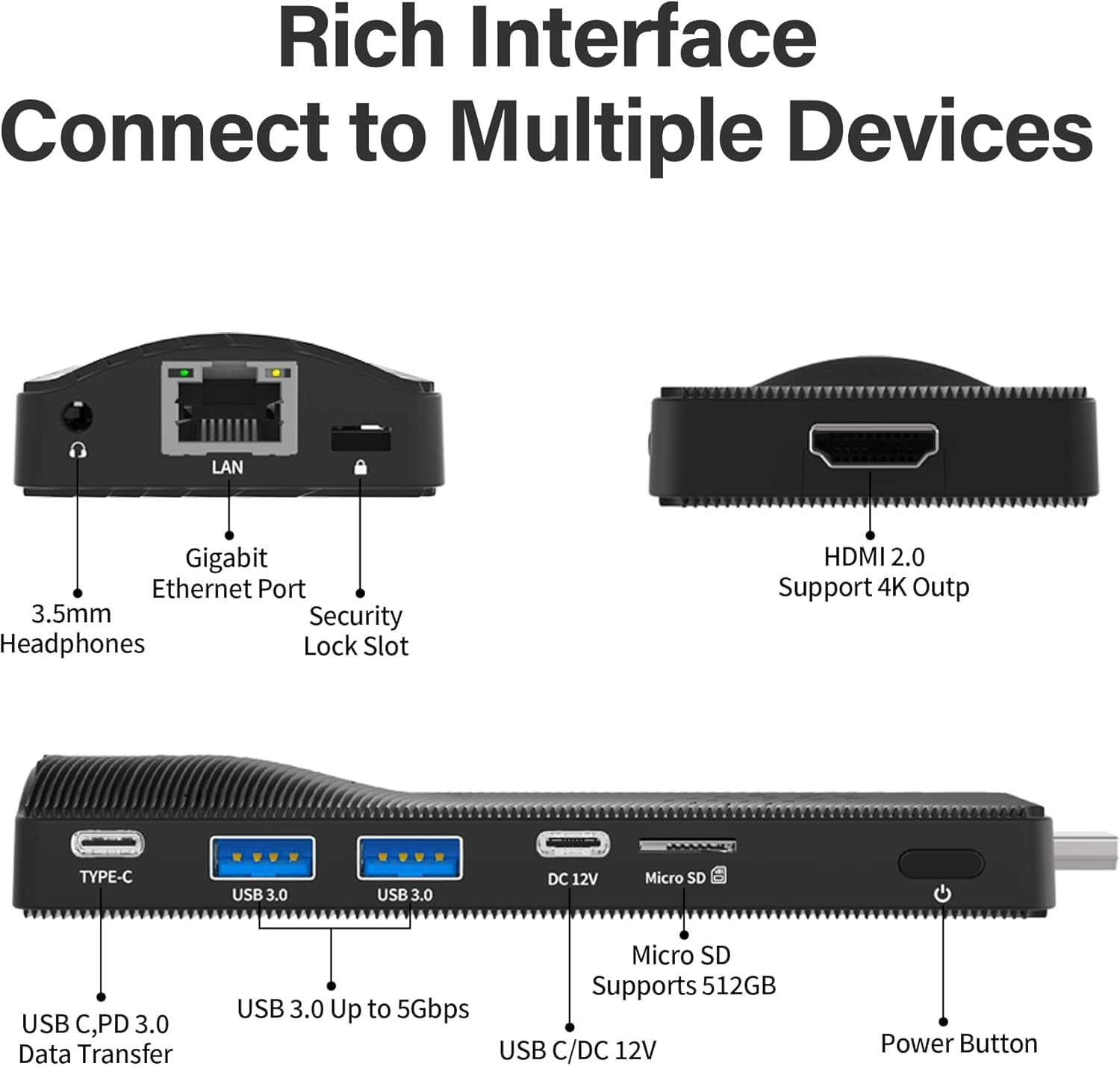Mini PC Stick Windows 11, 8GB RAM 128GB, Intel J4105 | für Digital Signage, Kassensystem, Auto, Büro | 4K 60Hz, USB-C, Gigabit-LAN, WiFi