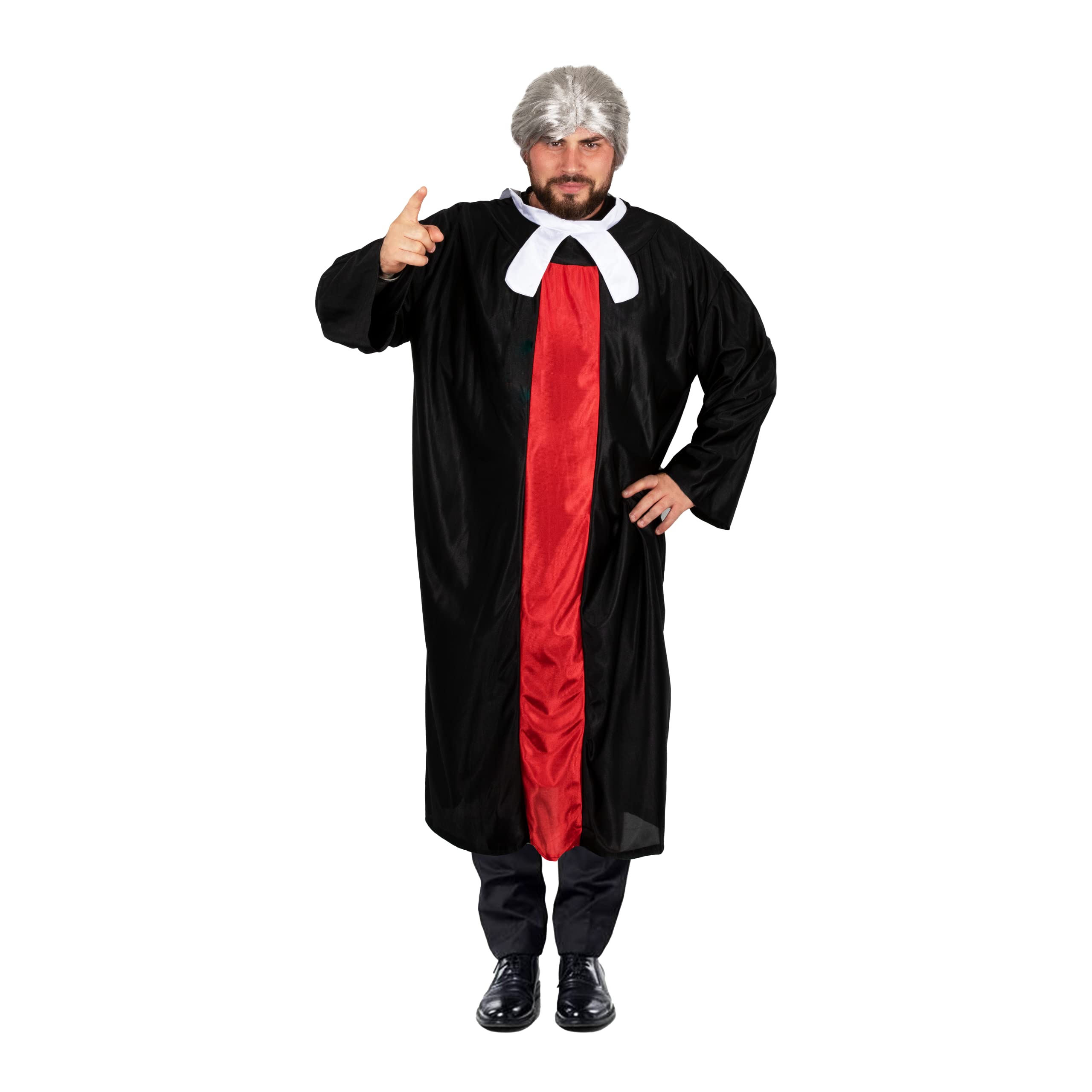 LOVETRENDS Judge Costume - Long Black and Red Robe with White Jabot Collar - Adults Magistrate Court Novelty Fancy Dress Costume