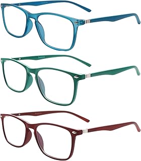 Sumkyle 3 Pack Progressive Multifocus Reading Glasses for Men Women Blue Light Blocking Spring Hinges Computer Readers (3 Mix C3,1.00)