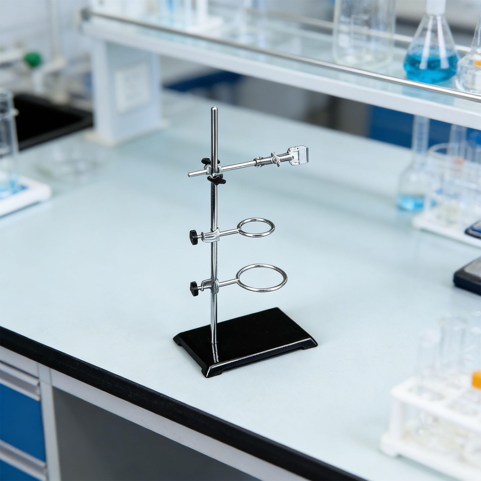 Soporte de laboratorio 35 cm para experimentos de química con superficie inoxidable y abrazaderas de apriete