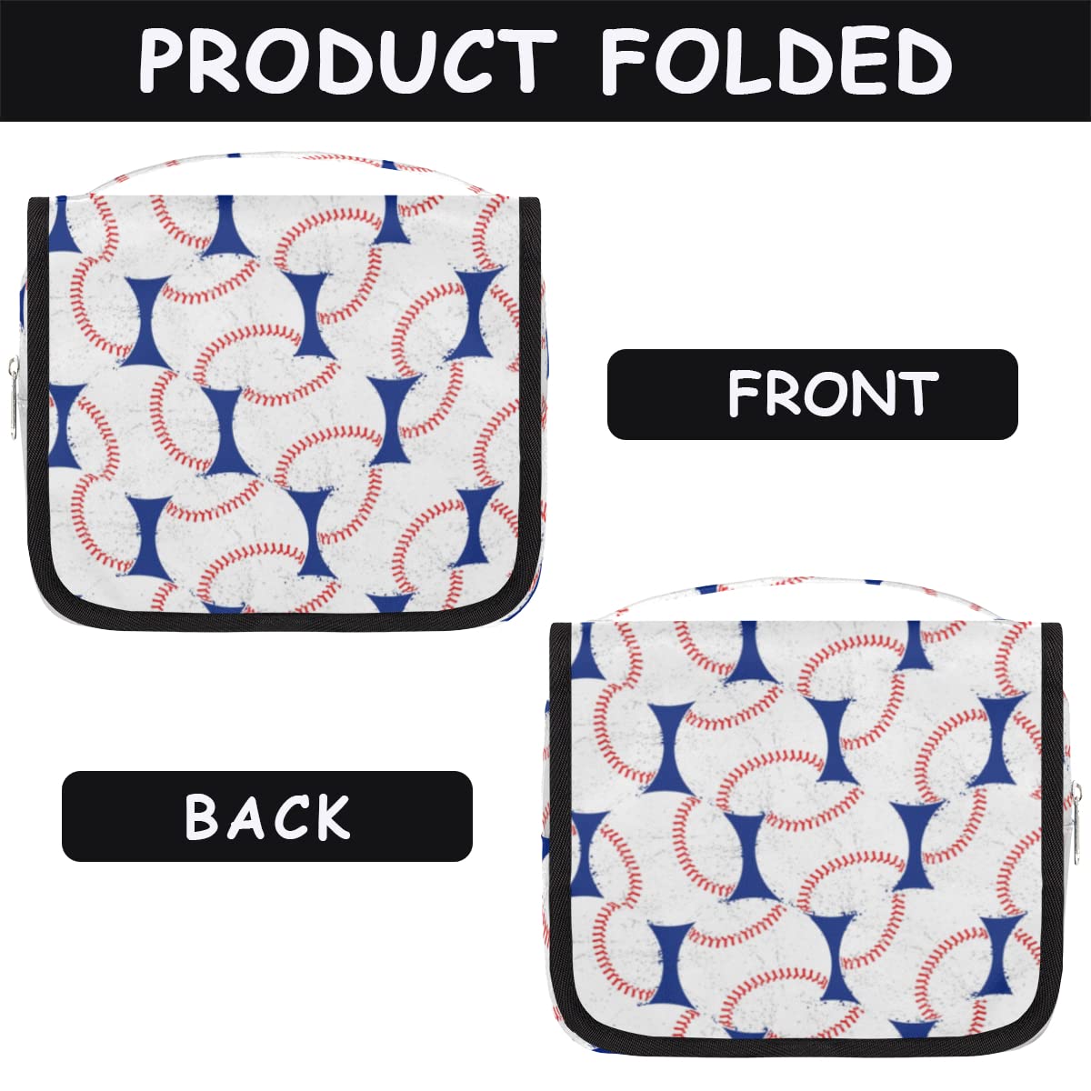 Baseballowy wzór podróżna kosmetyczka bejsbolówka design torba do mycia uniseks wiszące przybory toaletowe organizer na kosmetyki kosmetyki, wielobarwny, Jeden rozmiar