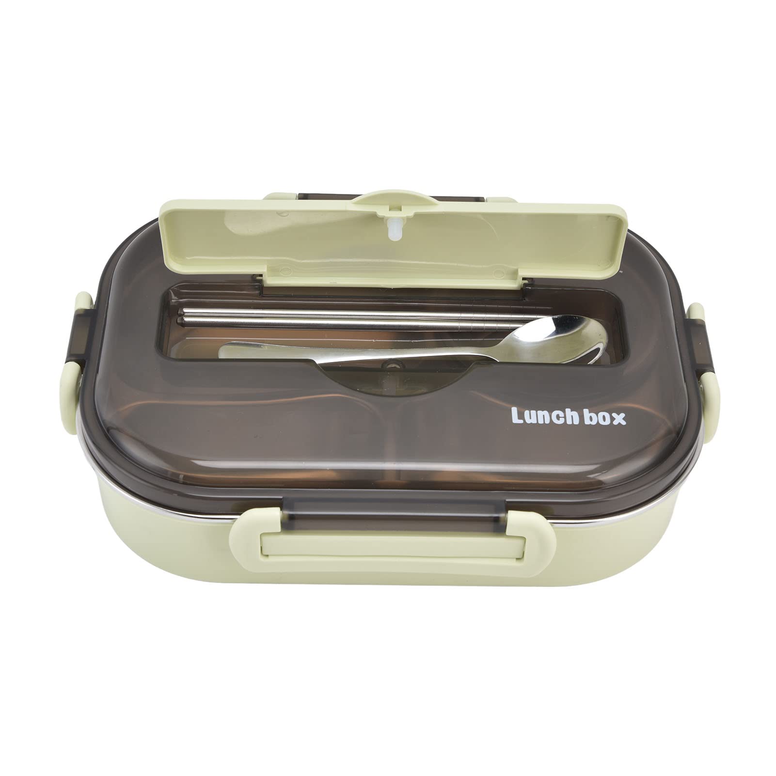 Bento Box pudełko na lunch 1.3L czterokomorowe pudełko bento z miską na zupę pałeczki łyżka przenośne dzieci 304 ze stali nierdzewnej(Green)
