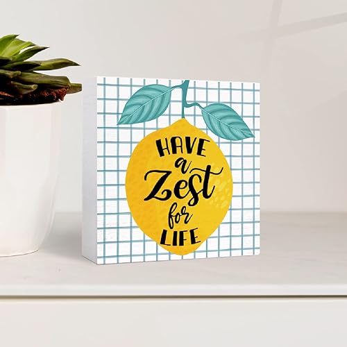 Miniatura 3 de Divertido letrero de madera con texto en inglés Have a Zest for Life con texto en inglés Have a Zest for Life de madera de limón, decoración de