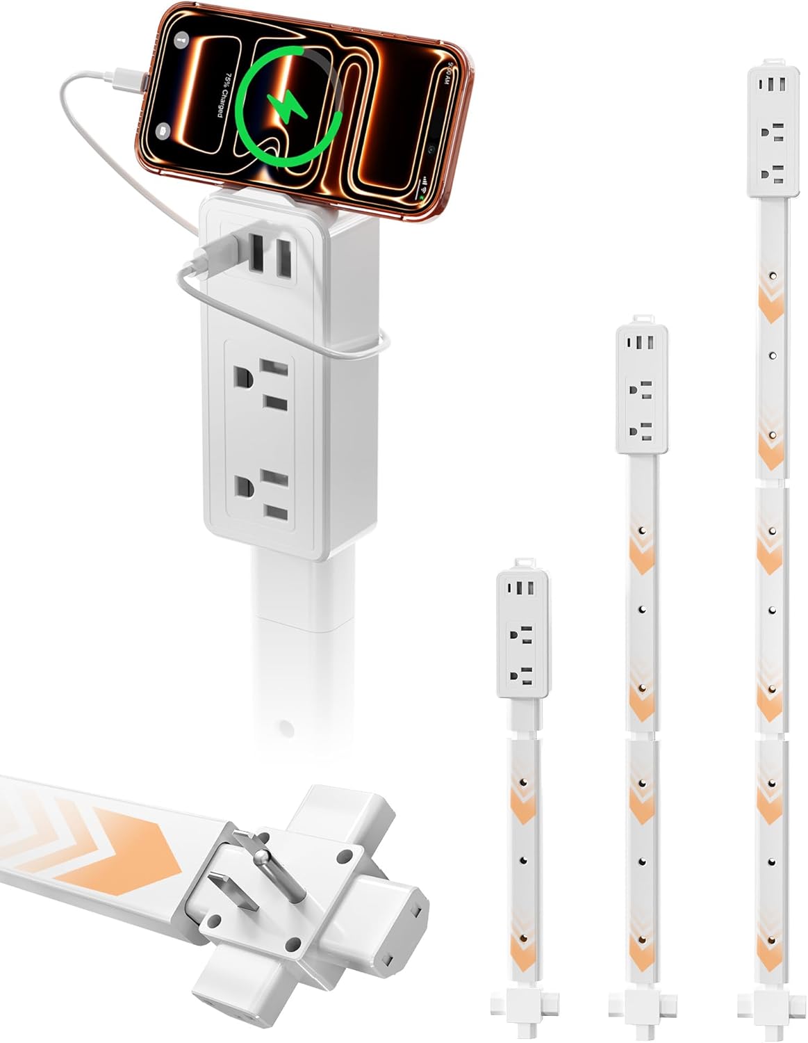 Blueera Electrical Outlet Extender Stick Features USB-C, 2 USB-A, 2AC Outlets, 17"-36" Extandable Outlet Access Hard-to-Reach, 4-Way Wall Plug Power Socket Extender Behind Couch, Nightstands-1 Pack