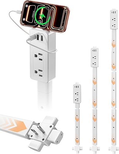 Blueera 2 Pack Electrical Outlet Extender Stick Features USB-C, 2 USB-A, 2AC Outlets, 17"-36" Extandable Stick Access Hard-to-Reach, 4-Way Wall Plug Power Socket Extender Behind Couch, Nightstands