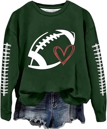 BCDlily Football Game Day Sweatshirt for Women Graphic Print Pullover Shirt Fall Casual Crew Neck Long Sleeve Mom Shirts