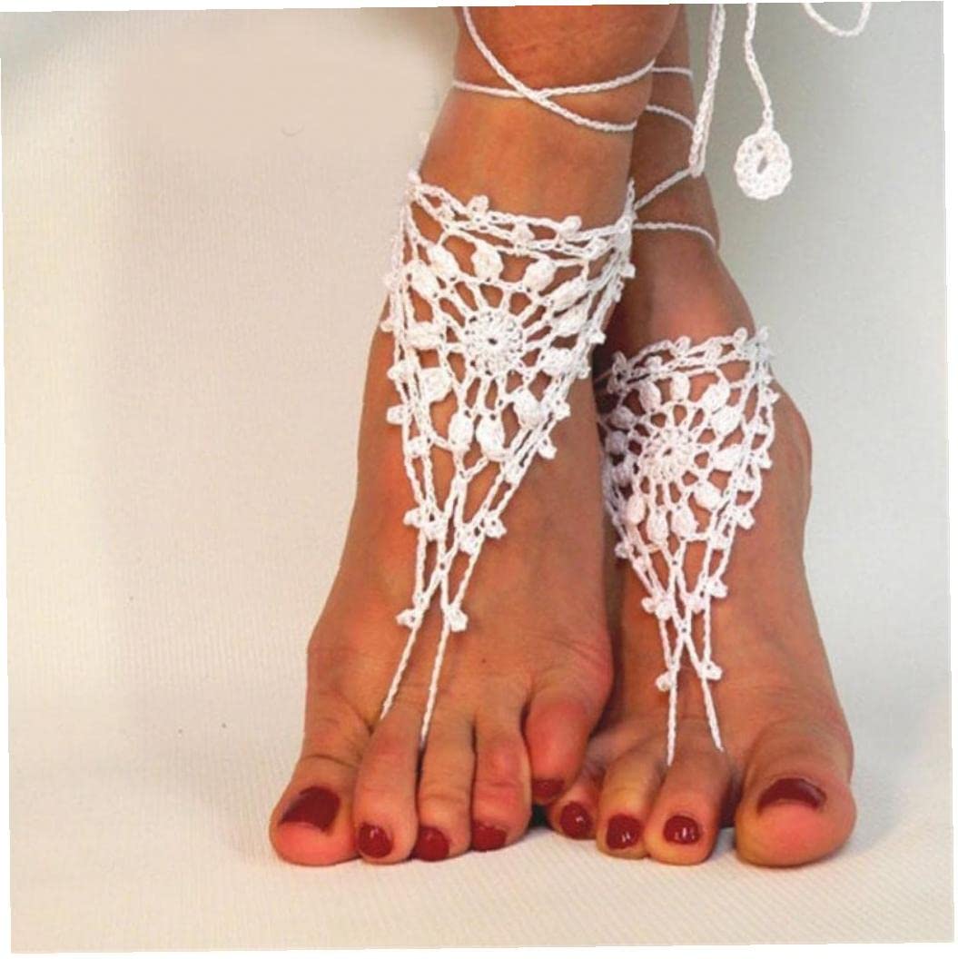 Fituenly Sandales Aux Pieds Nus Au Crochet Plage De Mariée Dentelle Cheville Sandale Chaîne Chaussures Sexy Pour Piscine De Plage De Yoga