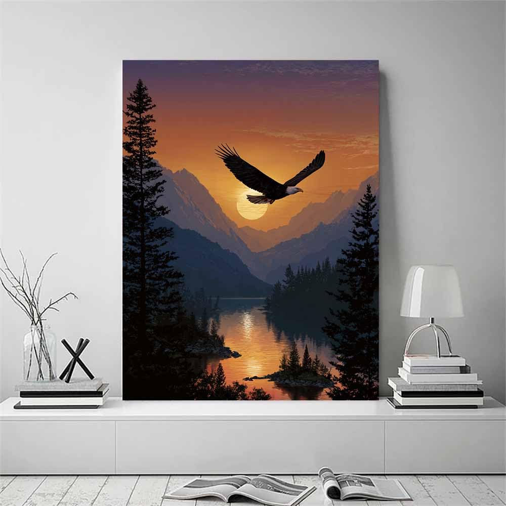 HUYEEI Krajobraz na płótnie Dolina orłów o zmierzchu dekoracje ścienne, dekoracja domu, nadaje się do salonu, sypialni, biura itp. (brązowy)-60 x 90 cm w ramie