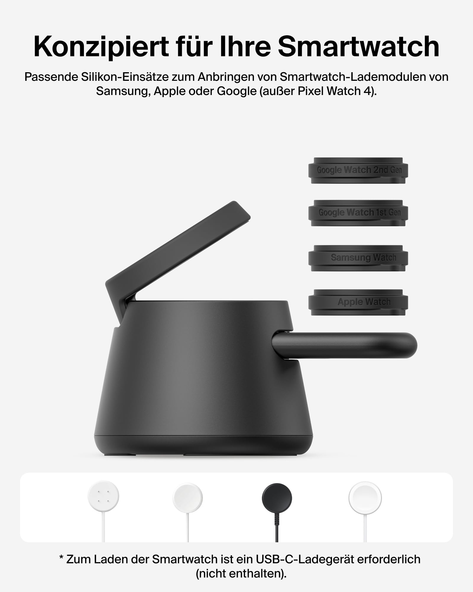 Belkin UltraCharge 3-in-1 Induktive Ladestation mit Qi2, 25W – Schwarz | Qi2.2-zertifiziert, Kabelloses Ladegerät mit USB-C-Port, Wireless Charger für iPhone, Galaxy, Kopfhörer; mit 45W Netzteil