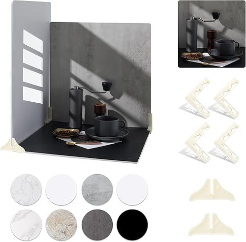 BEIYANG 2 tableros de 4 patrones para fondo de fotos para posición plana, fondo de fotografía de alimentos de 24 x 32 pulgadas (madera+piedra)