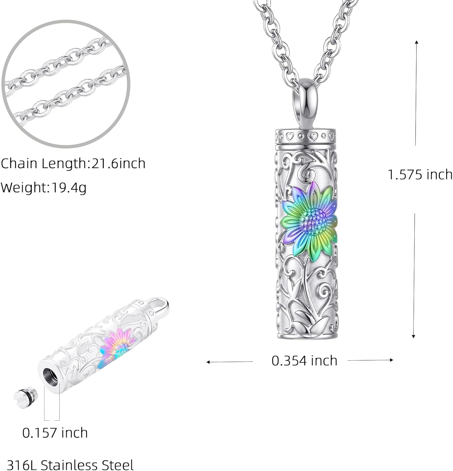 Sunflower Urn Necklace for Ashes Cremation Jewelry of Loved Ones Keepsake Ashes Necklace Memorial Urn Jewelry Pendant for Women Men - Image 2