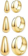 BESTEEL 3Pairs 14K Gold Plated Hoop Earrings Set for Women Chunky Earring Silver Plated Hypoallergenic Small Huggie Hoops Lightweight Tiny Thick Trendy Hoop Earrings Stacks for Multiple Piercing