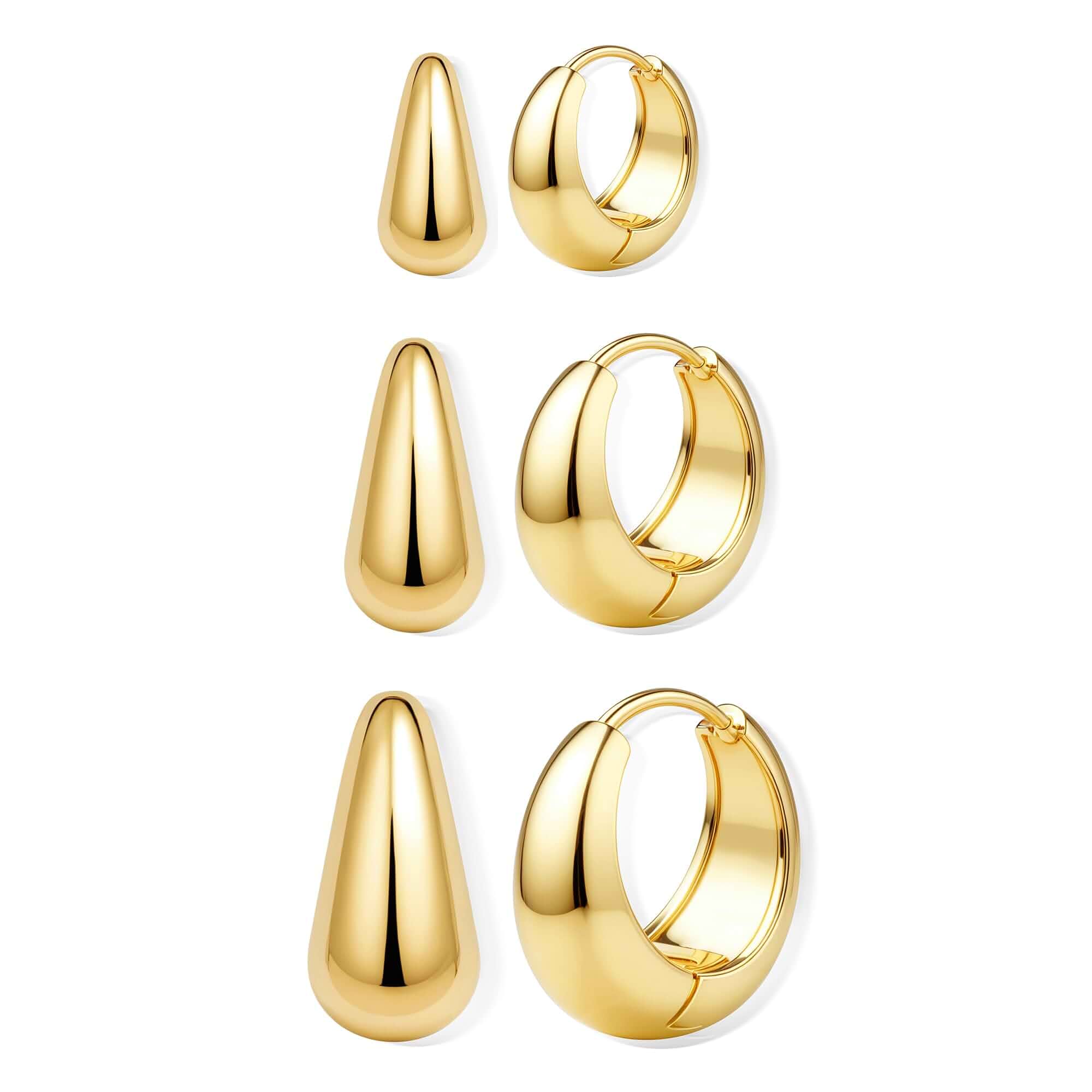 BESTEEL 3 Pairs 14K Gold Hoop Earrings Set for Women Small Chunky Huggie Hypoallergenic Earrings, Cute Tiny Thick Lightweight Trendy Hoops Earring Stacks for Multiple Piercing Women's Jewelry Gift