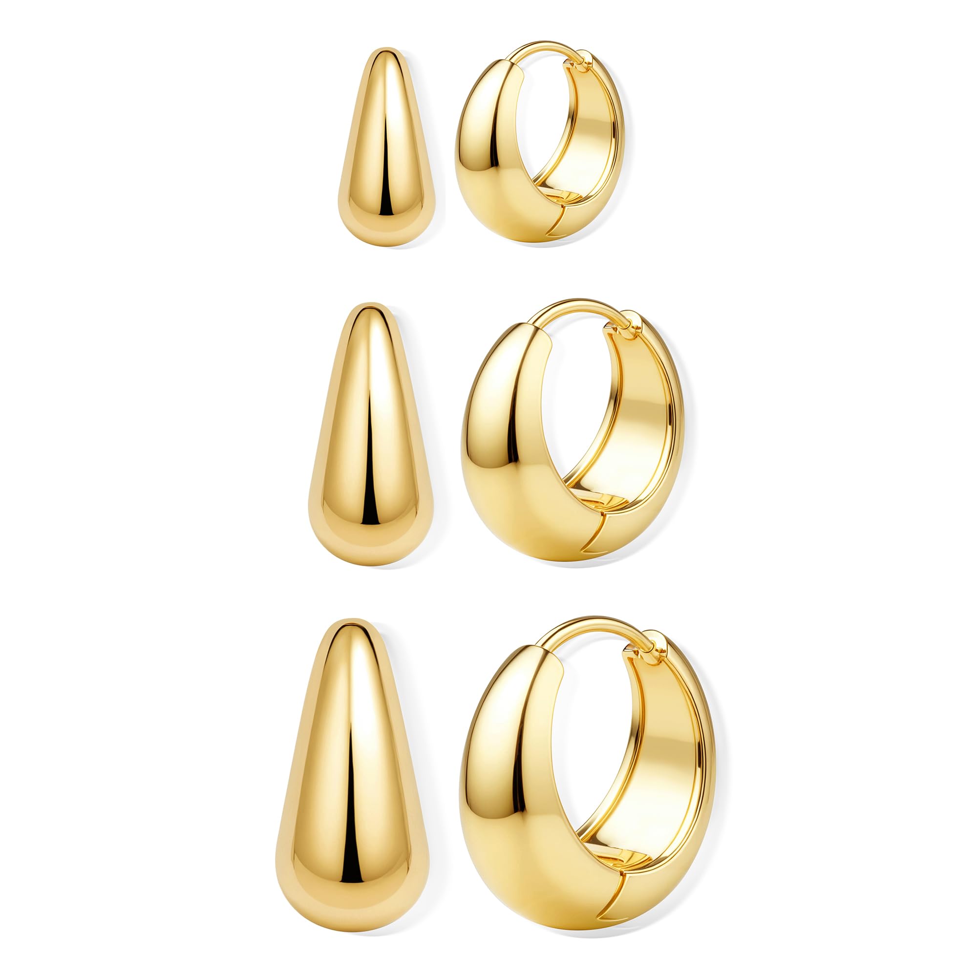 Besteel3Pairs 14K Gold Plated Hoop Earrings Set for Women Chunky Earring Silver Plated Hypoallergenic Small Huggie Hoops Lightweight Tiny Thick Trendy Hoop Earrings Stacks for Multiple PiercingRecycled Claim Standard 100