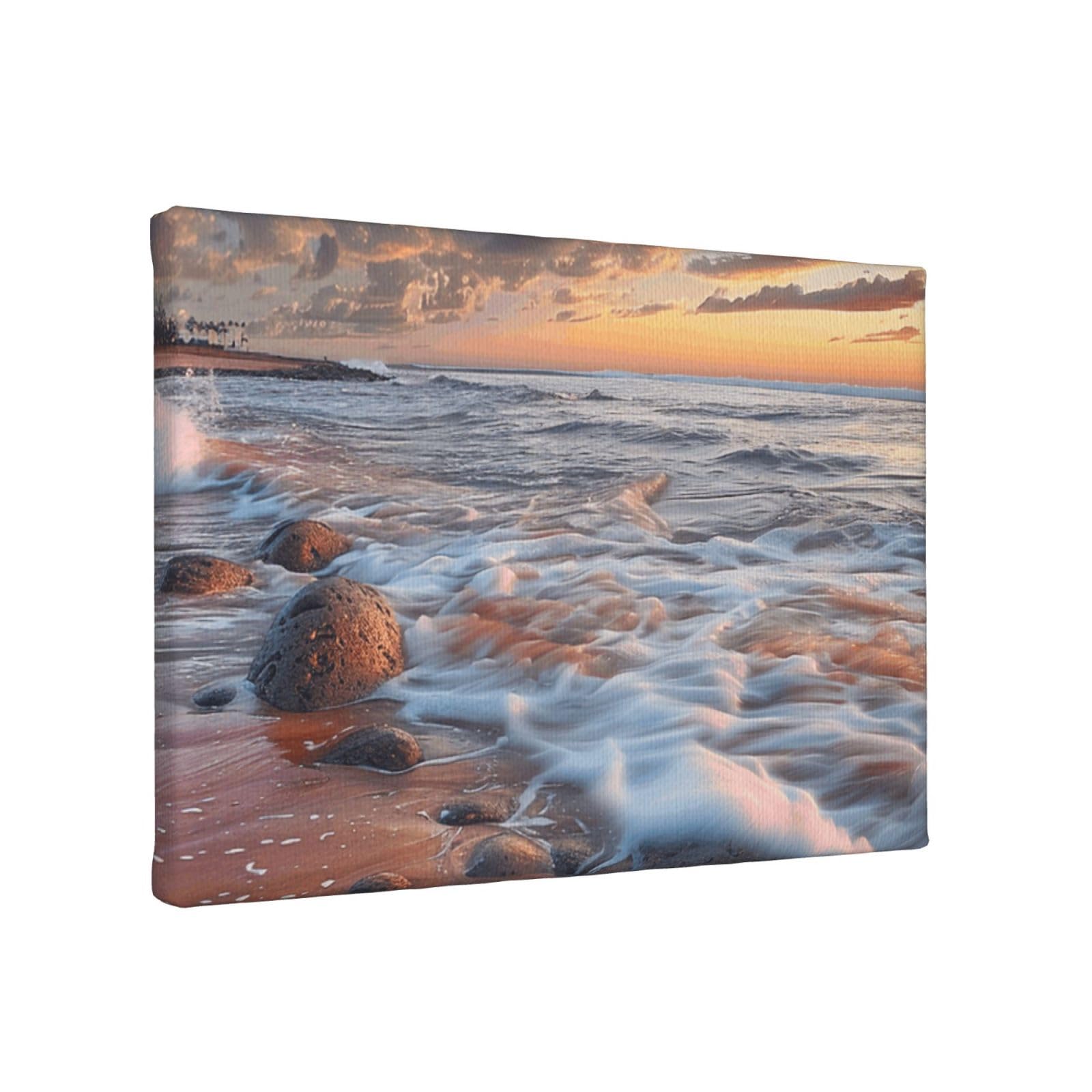 YKLJG Beach Maui Hawaii Sunset Sea Waves Clouds Printed Wall Art Canvas Painting 30x20 CM Wooden Framed Picture Painting Artwork Prints for Bedroom Kitchen Home Office Decor