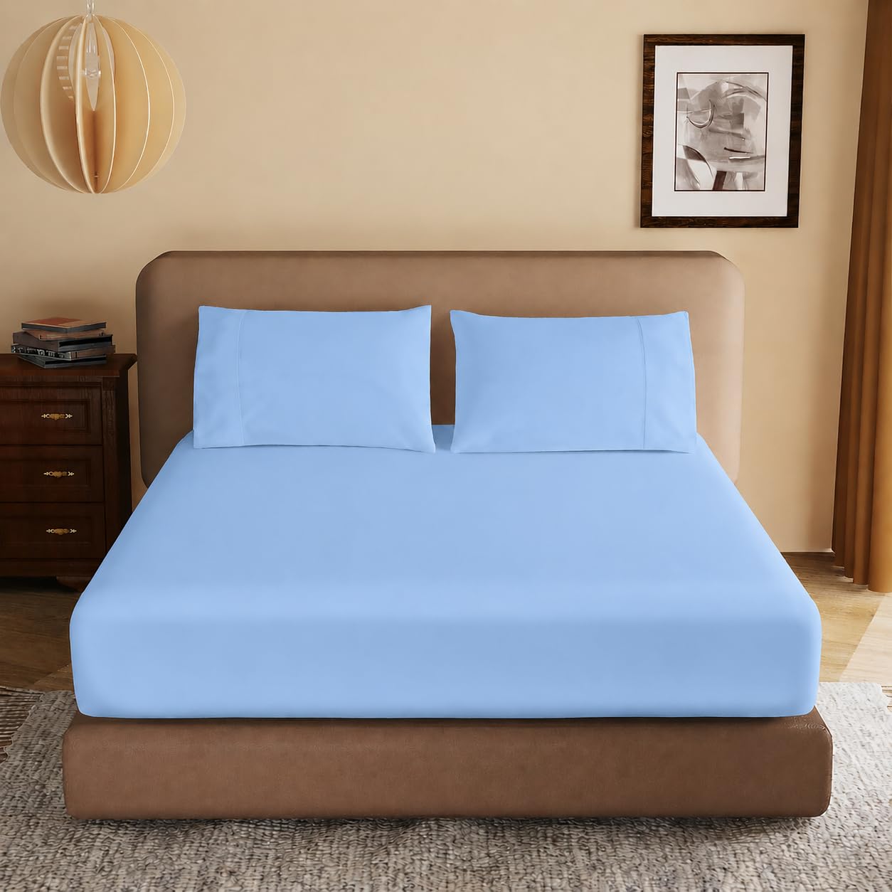 100% Egyptian Cotton Small Double Size Fitted Sheet, Easy Care 40cm Extra Deep Fitted Bed Cover, 400 Thread Count Luxury Small Double Bed Sheets