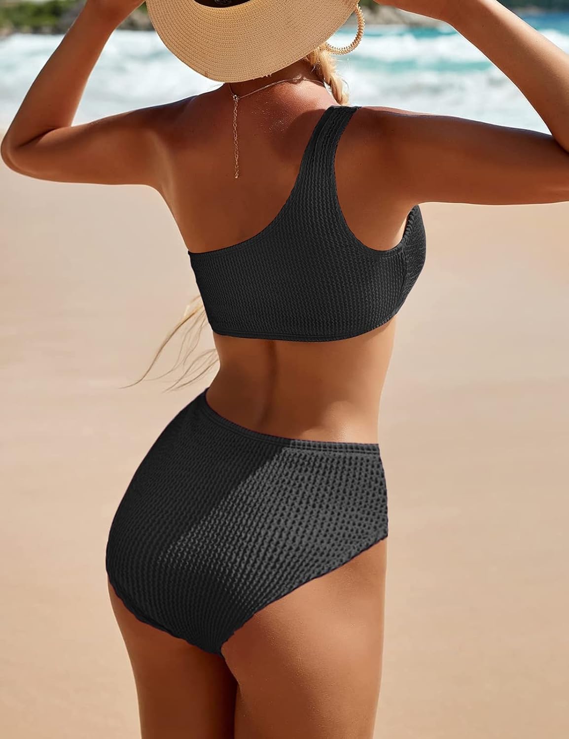 Bikini Sets for Women High Waisted 2 Piece Bestselling Swimsuit Ribbed One Shoulder Tummy Control Bathing Suit 2025 - Image 2