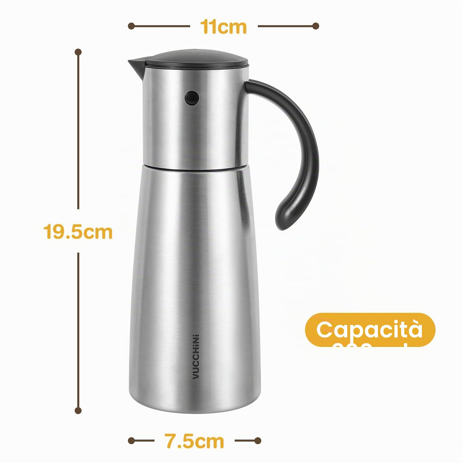Vucchini 380 ml Dispenser per Olio d'Oliva Tutto in Acciaio Inossidabile per La Cottura in Cucina,con Tappo Automatico,Contenitore per Condimenti a Ribaltamento