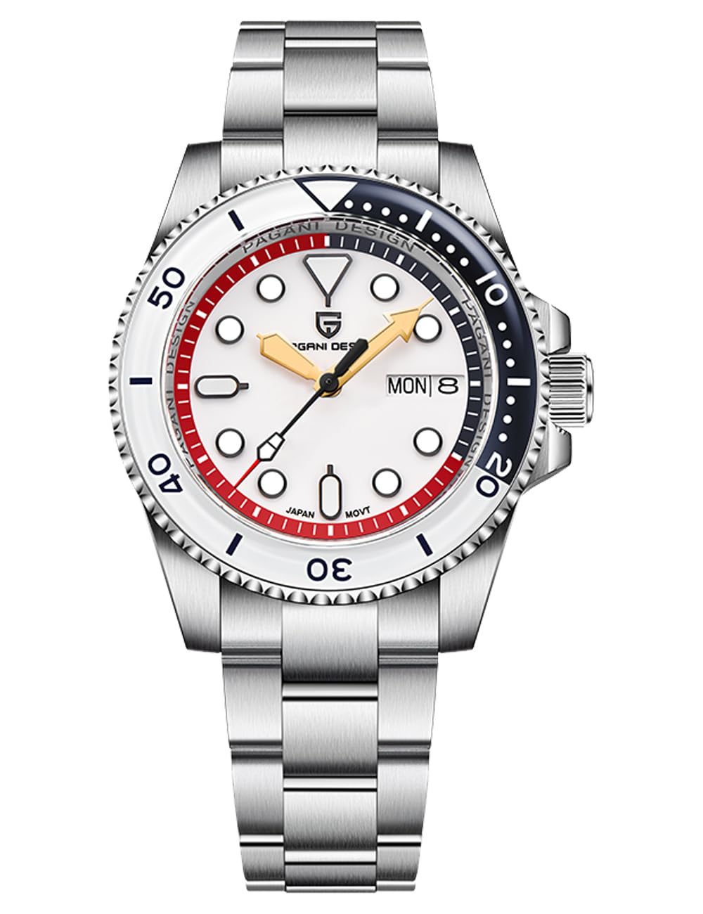 PAGRNE DESIGNPagani Design PD-1651 Men's Automatic Watch - Japanese Movement, 100M Waterproof, Stainless Steel, Sapphire Glass, Rotating Bezel Yacht Wristwatch