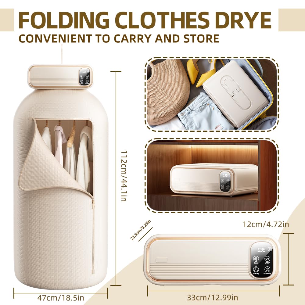 Secadora de ropa portátil, mini secadora de ropa con control remoto, secadora portátil para apartamentos, caravanas, hoteles, espacios pequeños, ideal para secar ropa interior, calcetines, trajes de