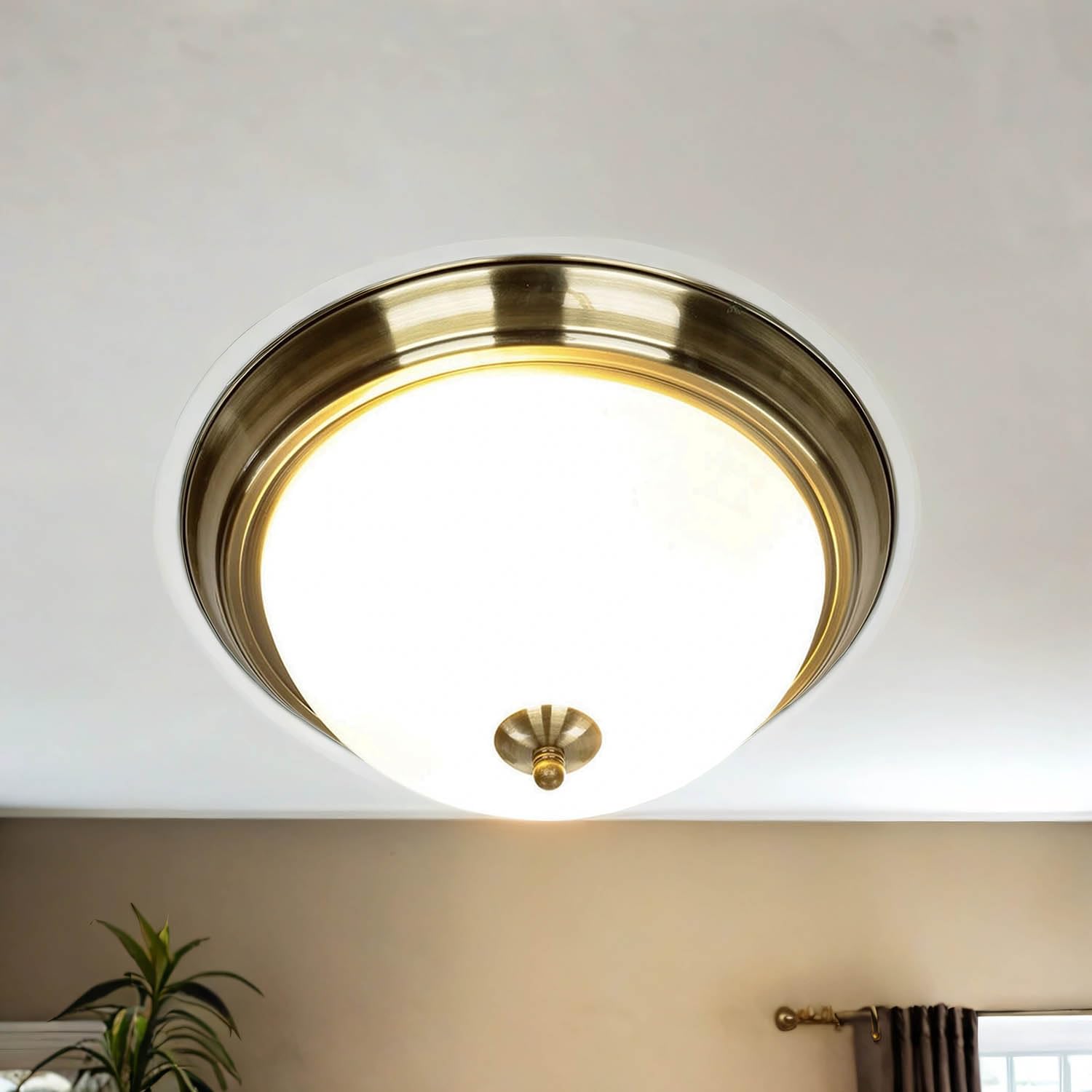 Lámpara de techo metal vidrio latón, blanco dormitorio salón pasillo Ø28,5 cm E27 2 luces lámpara de techo redonda Art Nouveau cocina TOP